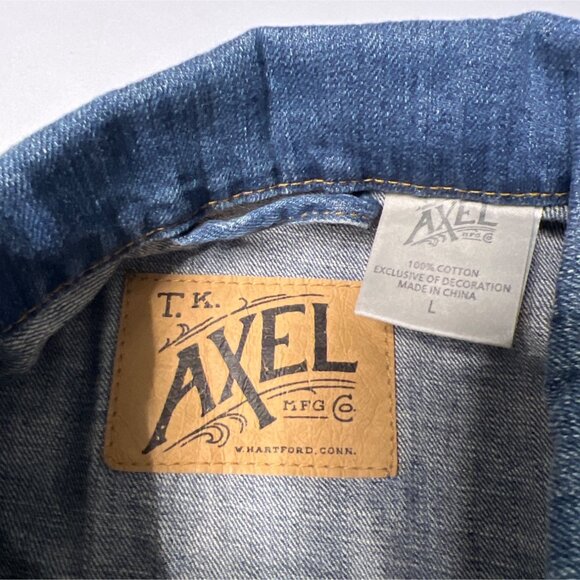 Axel Denim Jacket Unisex Size L Blue Distressed 100% Cotton Buttons Jean Jacket - Picture 3 of 8